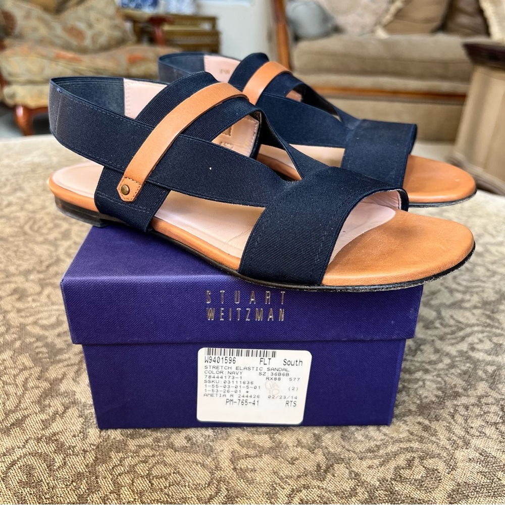 Vintage Stuart Weitzman Navy Stretch Sandals Size 6 Reg. $298